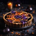 AI generated illustration of Halloween cakes with Halloween decorations with a blurry background