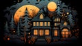 AI generated illustration of halloween haunted house
