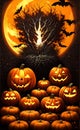 AI generated illustration of Halloween pumpkins on a dark athmosphere