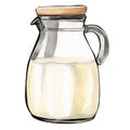 AI generated illustration of a hand-drawn picture of a glass jug filled with white, creamy milk