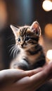 a hand is holding a small cat by it's owner Royalty Free Stock Photo