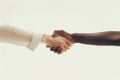 AI-generated illustration of a handshake between two people of different ethnicities Royalty Free Stock Photo