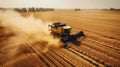 AI generated illustration of a harvester driving through a vast wheat field