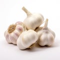 AI generated illustration of heads of garlic with a white background