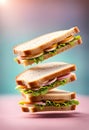 AI generated illustration of healthy sandwiches on a blue and pink background
