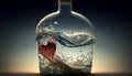 AI Generated illustration from red heart closed in bottle with heartd splash