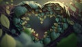 AI generated illustration of a heart-shaped arrangement made of various foliage