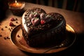 AI generated illustration of a heart-shaped chocolate cake with strawberries Royalty Free Stock Photo