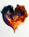 AI generated illustration of a heart-shaped fire with two smaller flames on each side Royalty Free Stock Photo