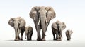 AI generated illustration of a herd of African elephants on a white background Royalty Free Stock Photo