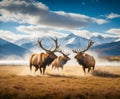 AI generated illustration of a herd of elk grazing in a field Royalty Free Stock Photo