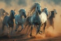 there are a lot of horses running together in the desert Royalty Free Stock Photo