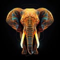 AI generated illustration of a hologram portrait of an elephant on a black background