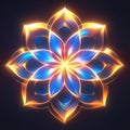 AI generated illustration of holographic extrusion of a geometric dark blue fractal flower of life Royalty Free Stock Photo