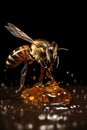 AI generated illustration of a honey bee taking a sip of nectar from a drop of honey Royalty Free Stock Photo