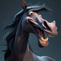 AI Generated Illustration Of A Horse Laughing On A Gray Background