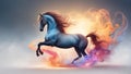 AI generated illustration of a horse in motion, emitting a vivid rainbow-hued smoke trail Royalty Free Stock Photo