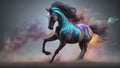 AI generated illustration of a horse in motion, emitting a vivid rainbow-hued smoke trail Royalty Free Stock Photo