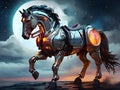 AI generated illustration of a horse under full moonlight