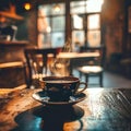 AI generated illustration of a hot cup of freshly brewed coffee with steam Royalty Free Stock Photo