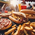 AI-generated illustration of hot dogs and french fries on a barbecue grill Royalty Free Stock Photo