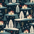 AI generated illustration of houses and trees in vibrant Christmas colors