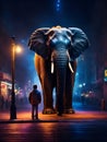 Huge elephant in the middle of the street