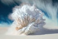 AI generated illustration of a huge fluffy and sandy white abstract structure in a wilderness