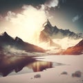 AI generated illustration of a huge snowy mountain under the cloudy sky