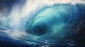 AI-generated illustration of a huge wave with foamy water spreading out across the seascape