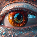 AI generated illustration of a human eye, with the reflection of a mirror seen in the lens