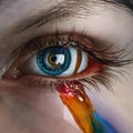 AI generated illustration of a human eye with a single tear streaming down the cheek Royalty Free Stock Photo