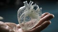 AI generated illustration of a human holding a transparent plastic heart
