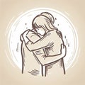 Illustration of human silhouettes hugging each other in a warm and welcoming way.