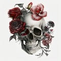 AI-generated illustration of a human skull and roses on a white background. Royalty Free Stock Photo