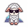 AI generated illustration of a humorous cartoon sticker featuring a white sheep with glasses