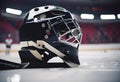 AI generated illustration of an ice hockey goalie helmet on the ice Royalty Free Stock Photo