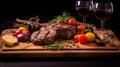 Iconic Steak Dinner: Quadratura Style with Red Wine Royalty Free Stock Photo