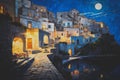 AI generated illustration of an idyllic oil painting depicting a village at a Mediterranean coast Royalty Free Stock Photo