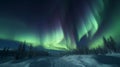 AI generated illustration of an idyllic winter with glowing aurora borealis in the night sky Royalty Free Stock Photo