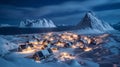 AI generated illustration of an idyllic winter scene of a small, snow-covered mountain village