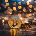 AI generated illustration of an illuminated bitcoin in a mesmerizing and abstract photograph