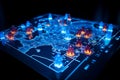 AI generated illustration of an illuminated electronic gaming board with illuminated pieces Royalty Free Stock Photo