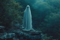 AI generated illustration of a ghost in an eerie forest Royalty Free Stock Photo