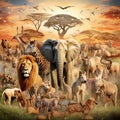 African Animals Safari Collage Royalty Free Stock Photo