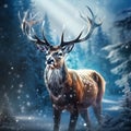 Deer With Large Branched Horns On The Background Of Beautiful Stag Artistic View