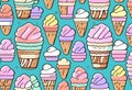 many ice cream cones with different flavors and sizes on them Royalty Free Stock Photo