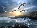 Flying seagulls