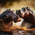 Hippos Fighting in Africa Royalty Free Stock Photo