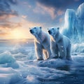 Polar bear on the Two bears love on drifting ice with white animals in nature